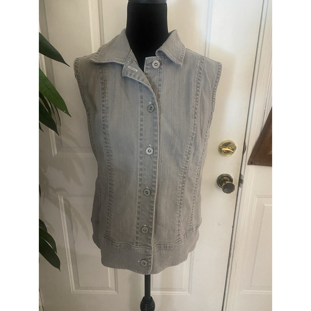 Chico's Platinum Vest Women's 1 Gray Denim Button Up Casual Wear Comfort Chic